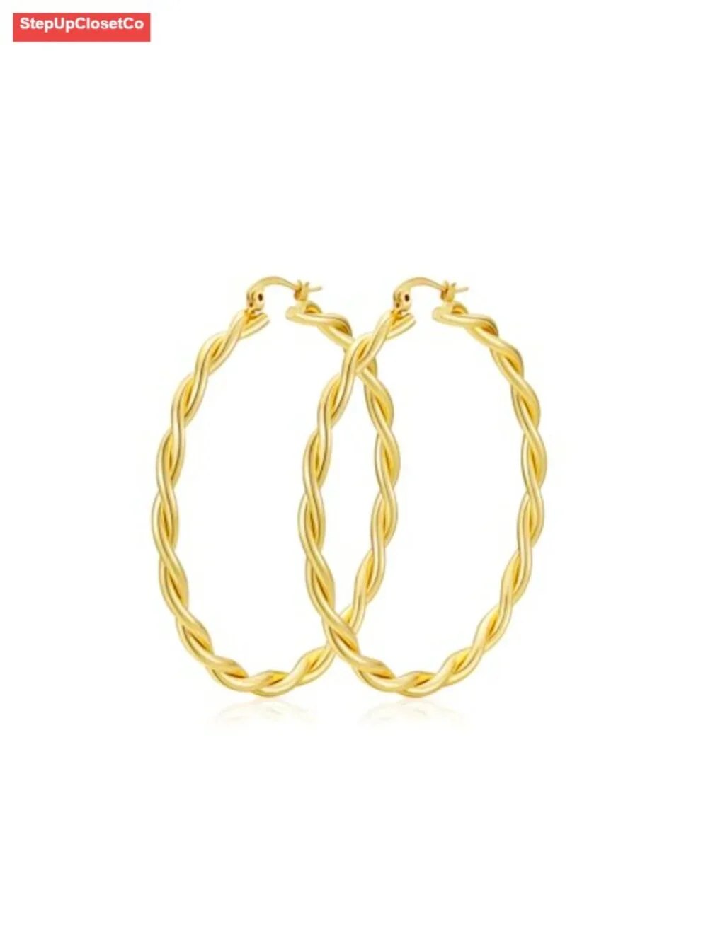 4mm Twist Hoop Earrings Sterling Silver Post 14K Gold Plated Lightweight Women